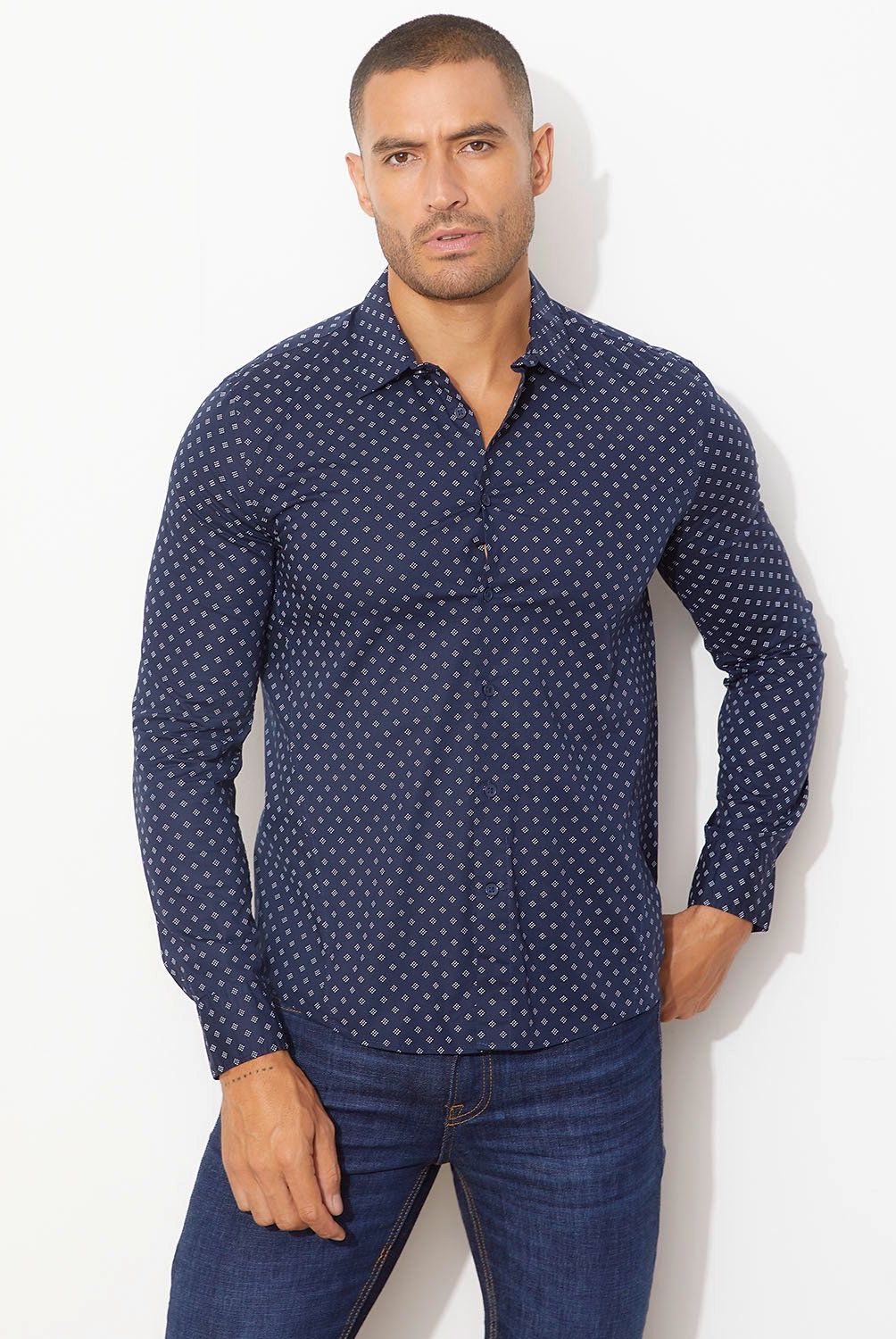 MOSSIMO - Camisa Manga Larga Slim Fit Print Algodón Hombre Mossimo