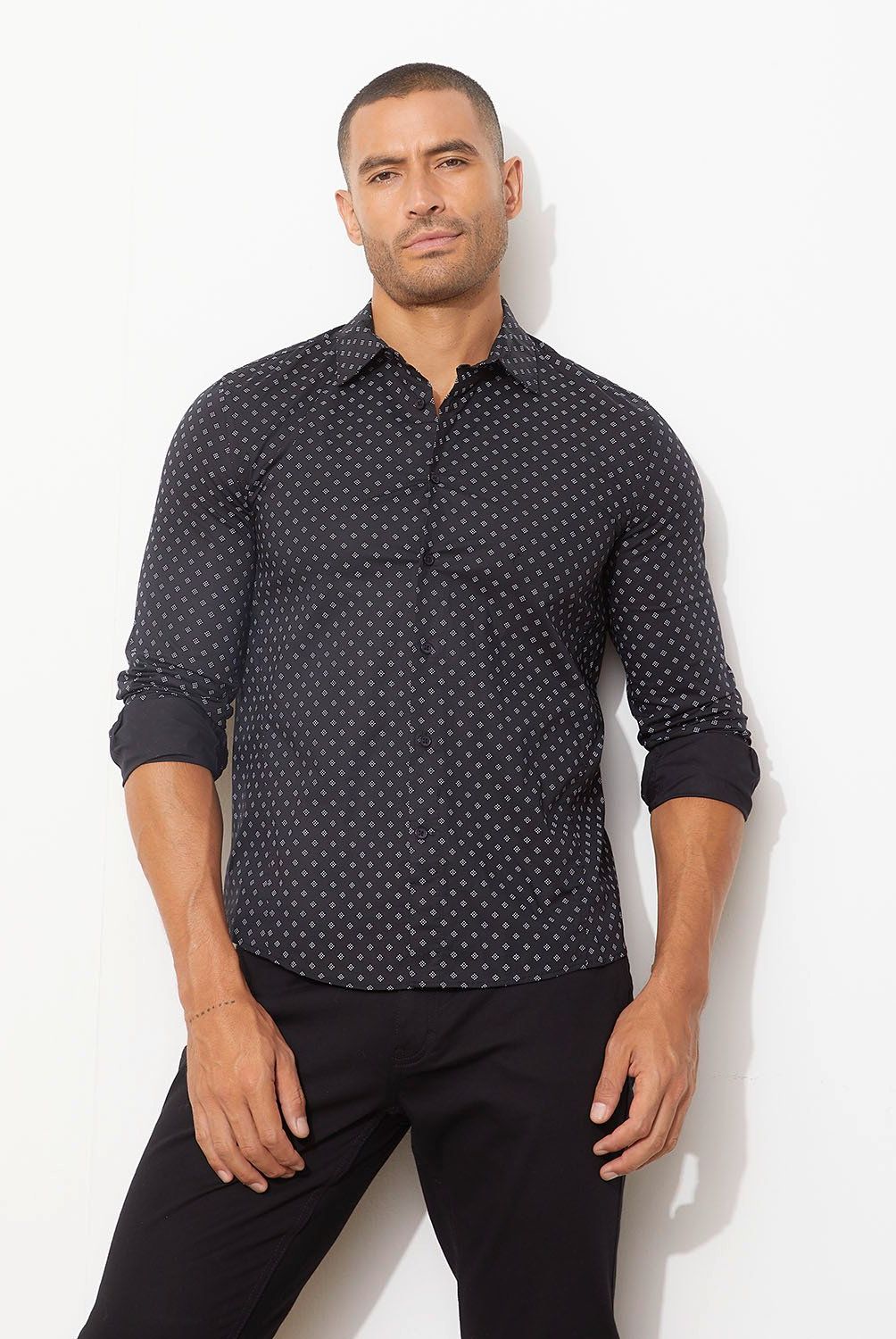 MOSSIMO - Camisa Manga Larga Slim Fit Print Algodón Hombre Mossimo