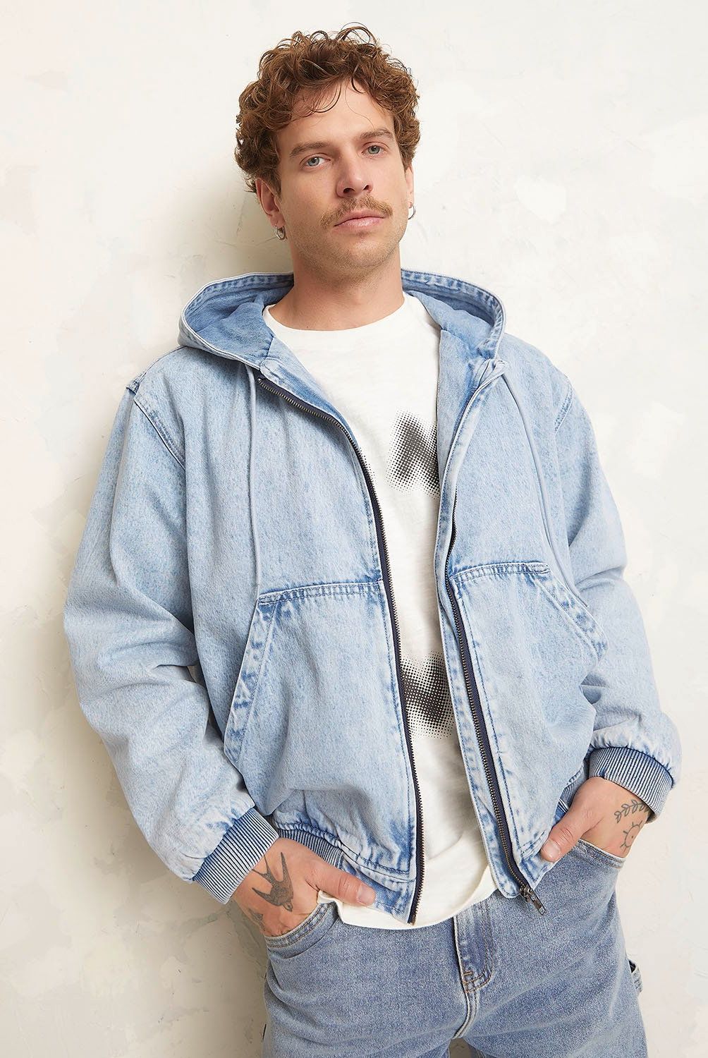 AMERICANINO - Chaqueta Denim Cierre Metálico Y Gorro Hombre Americanino