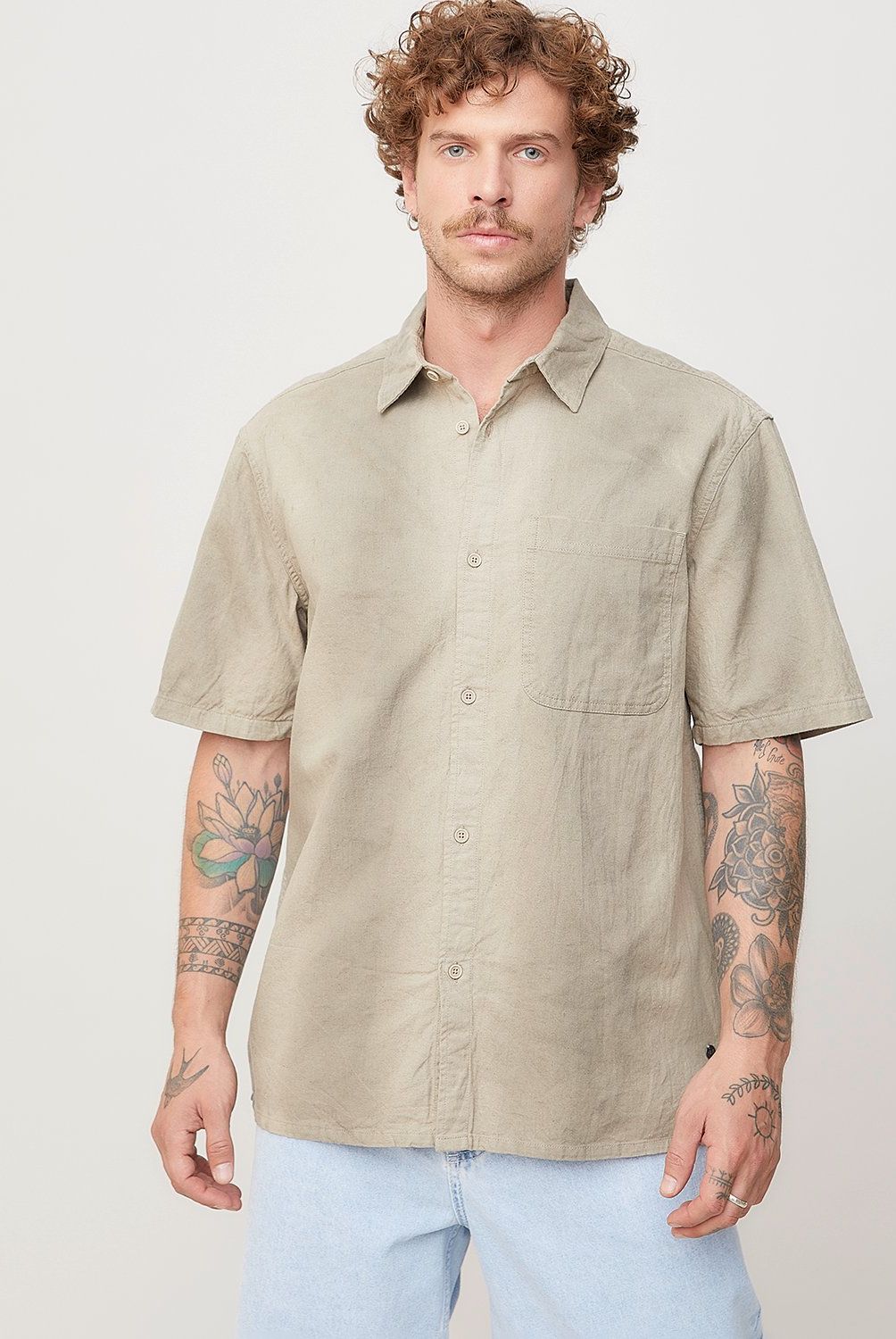 AMERICANINO - Camisa Casual Manga Corta Algodón Lino Hombre Americanino