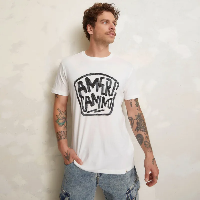 AMERICANINO - Polera Americanino Estampada Manga Corta Hombre Algodón