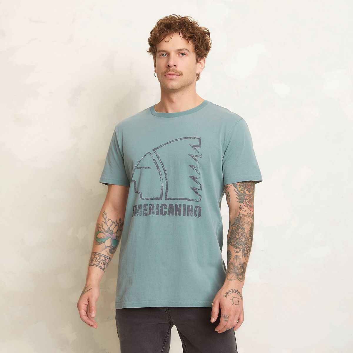 AMERICANINO - Polera Americanino Estampada Manga Corta Hombre Algodón