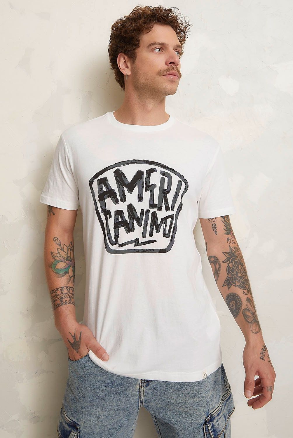 AMERICANINO - Polera Americanino Estampada Manga Corta Hombre Algodón