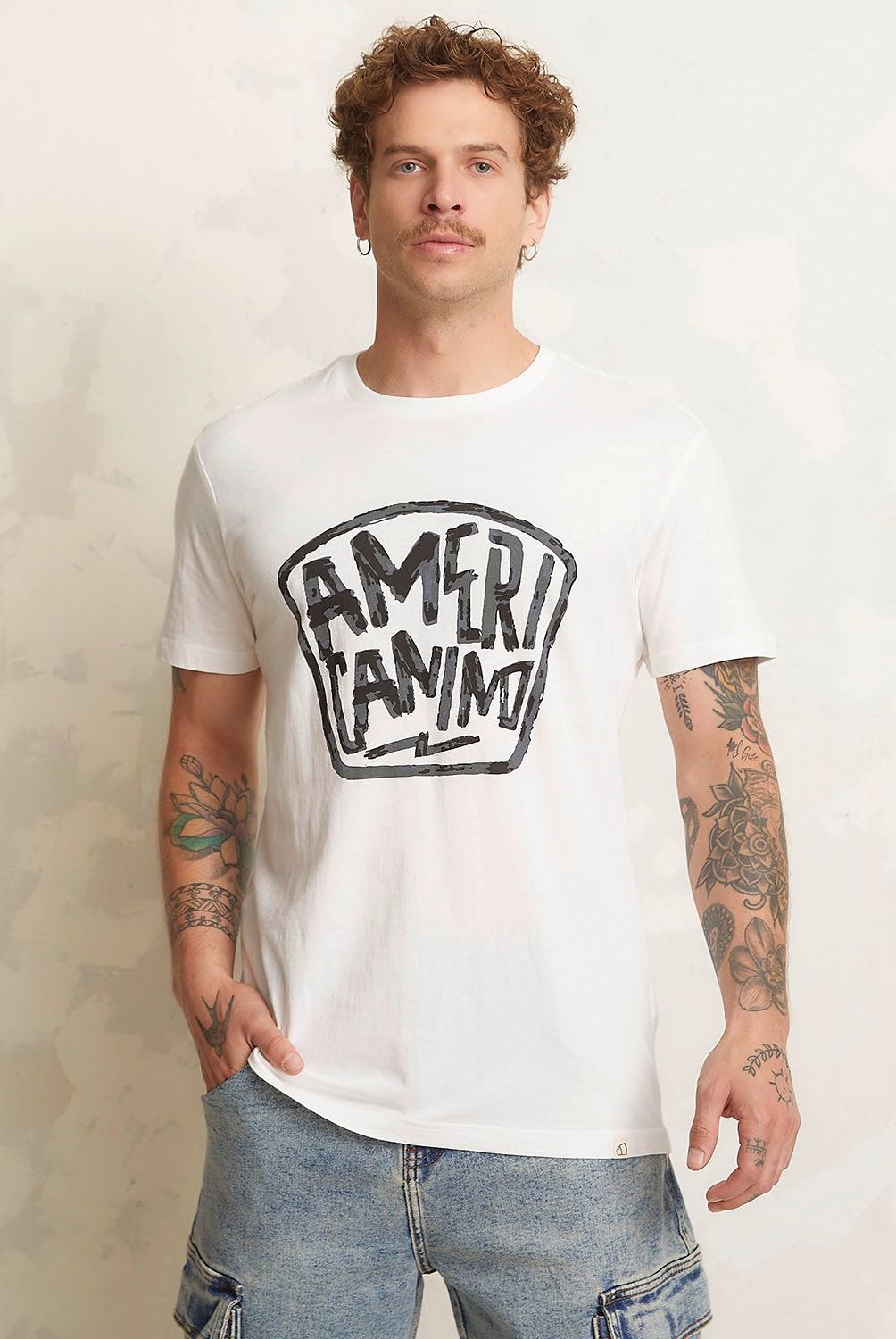 AMERICANINO - Polera Americanino Estampada Manga Corta Hombre Algodón