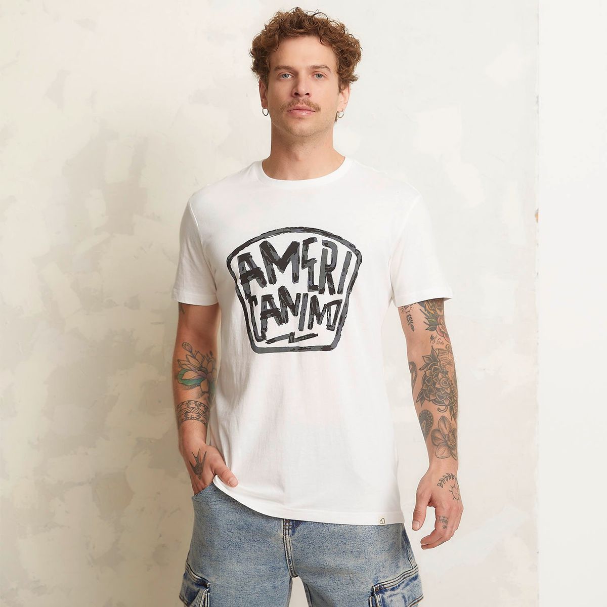 AMERICANINO - Polera Americanino Estampada Manga Corta Hombre Algodón