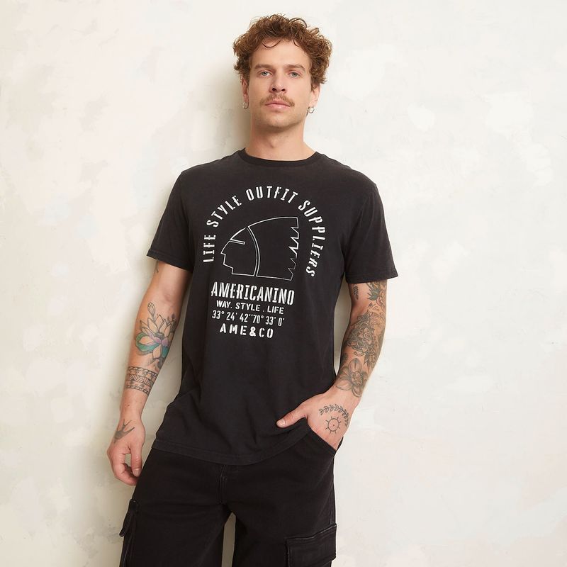 AMERICANINO - Polera Americanino Estampada Manga Corta Hombre Algodón