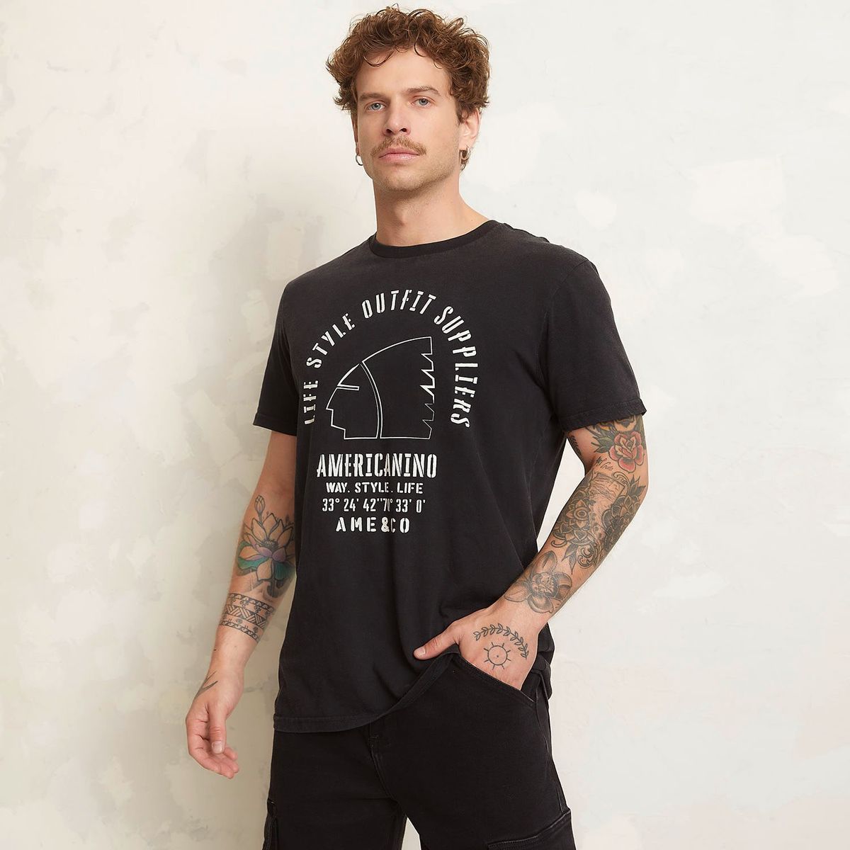 AMERICANINO - Polera Americanino Estampada Manga Corta Hombre Algodón