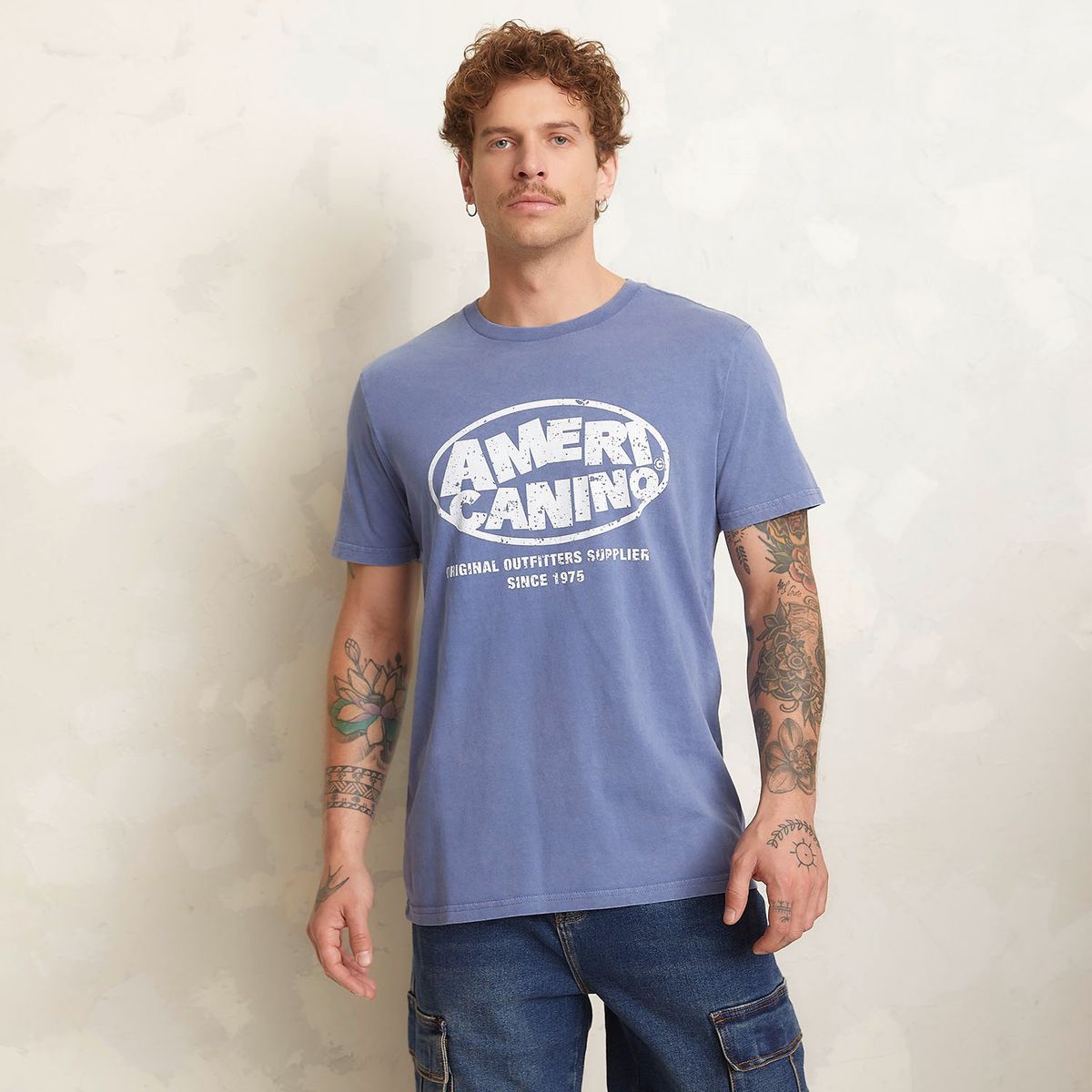 AMERICANINO - Polera Americanino Estampada Manga Corta Hombre Algodón