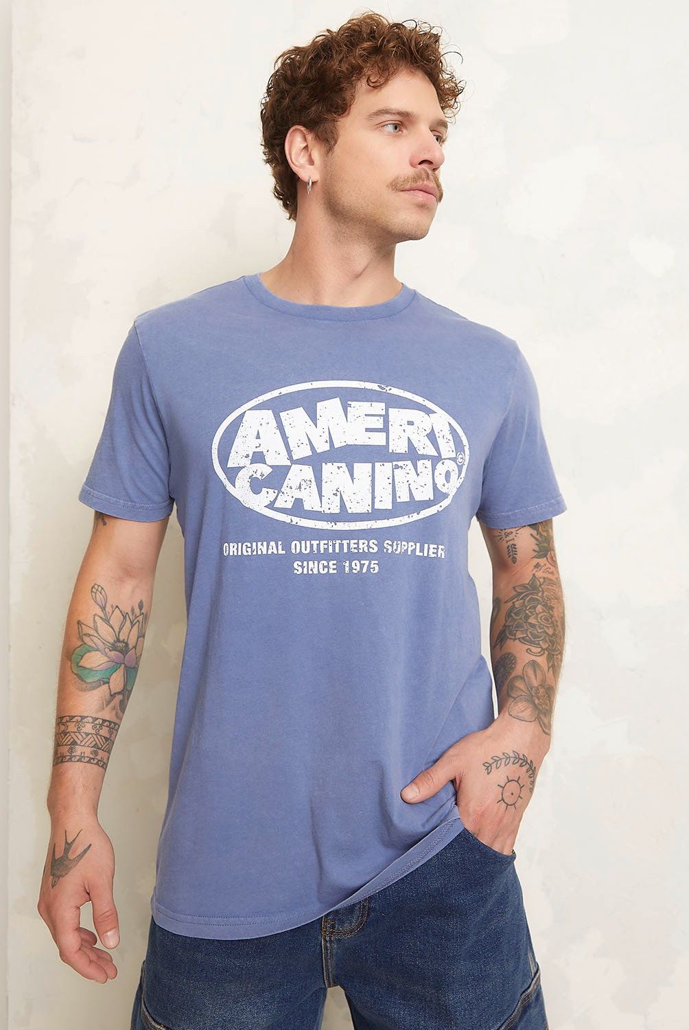 AMERICANINO - Polera Americanino Estampada Manga Corta Hombre Algodón