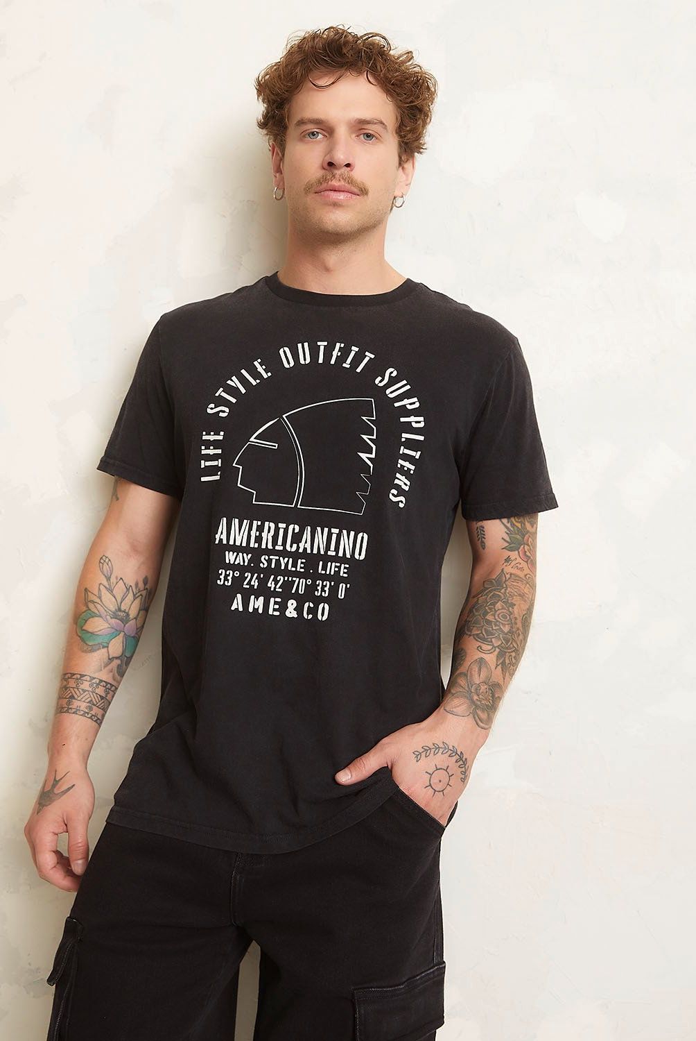 AMERICANINO - Polera Americanino Estampada Manga Corta Hombre Algodón