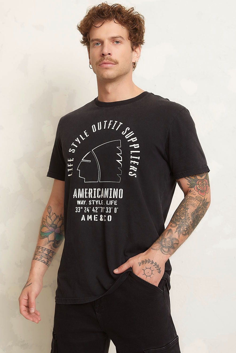 AMERICANINO - Polera Americanino Estampada Manga Corta Hombre Algodón
