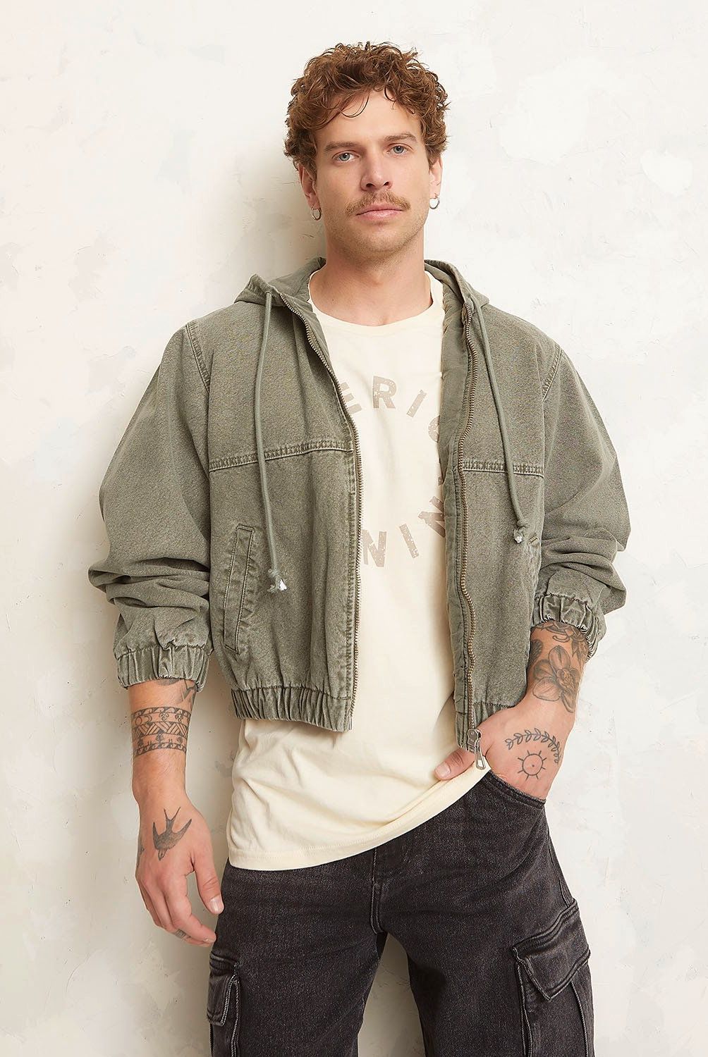 AMERICANINO - Chaqueta Denim Americanino Jaspeada Con Gorro Hombre Algodón