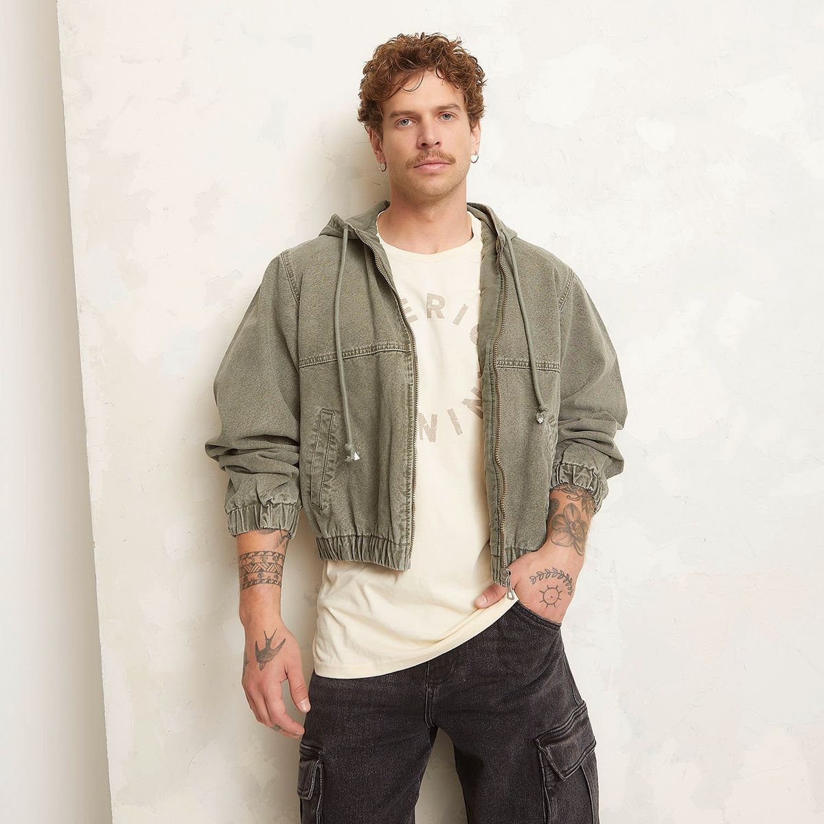 AMERICANINO - Chaqueta Denim Americanino Jaspeada Con Gorro Hombre Algodón