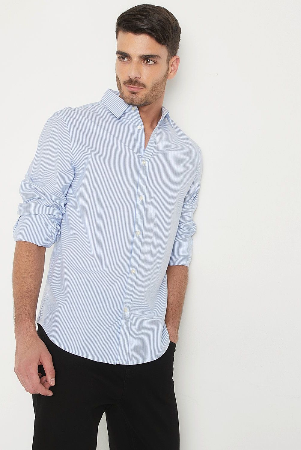 BASEMENT - Camisa Oxford Hombre Basement Algodón Manga Larga Slim Fit