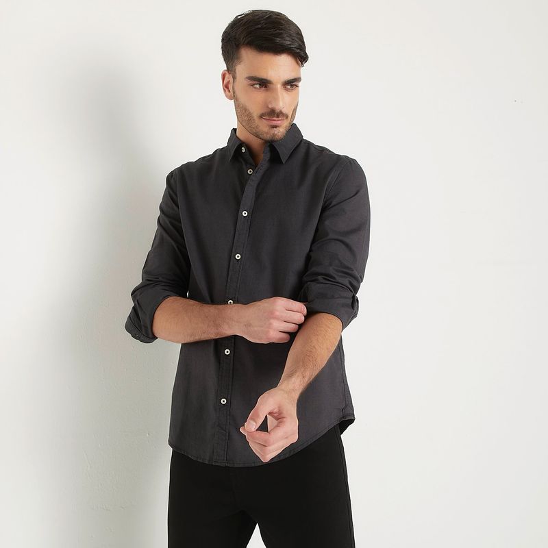 BASEMENT - Camisa Oxford Hombre Basement Algodón Manga Larga Slim Fit