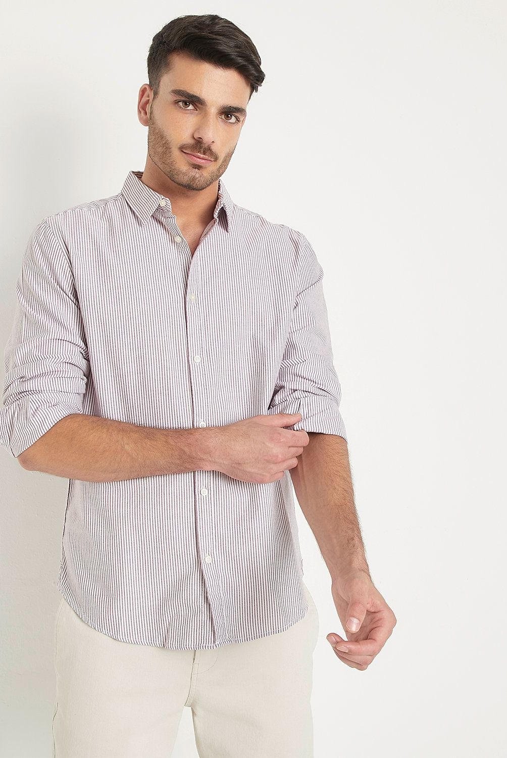 BASEMENT - Camisa Oxford Hombre Basement Algodón Manga Larga Slim Fit