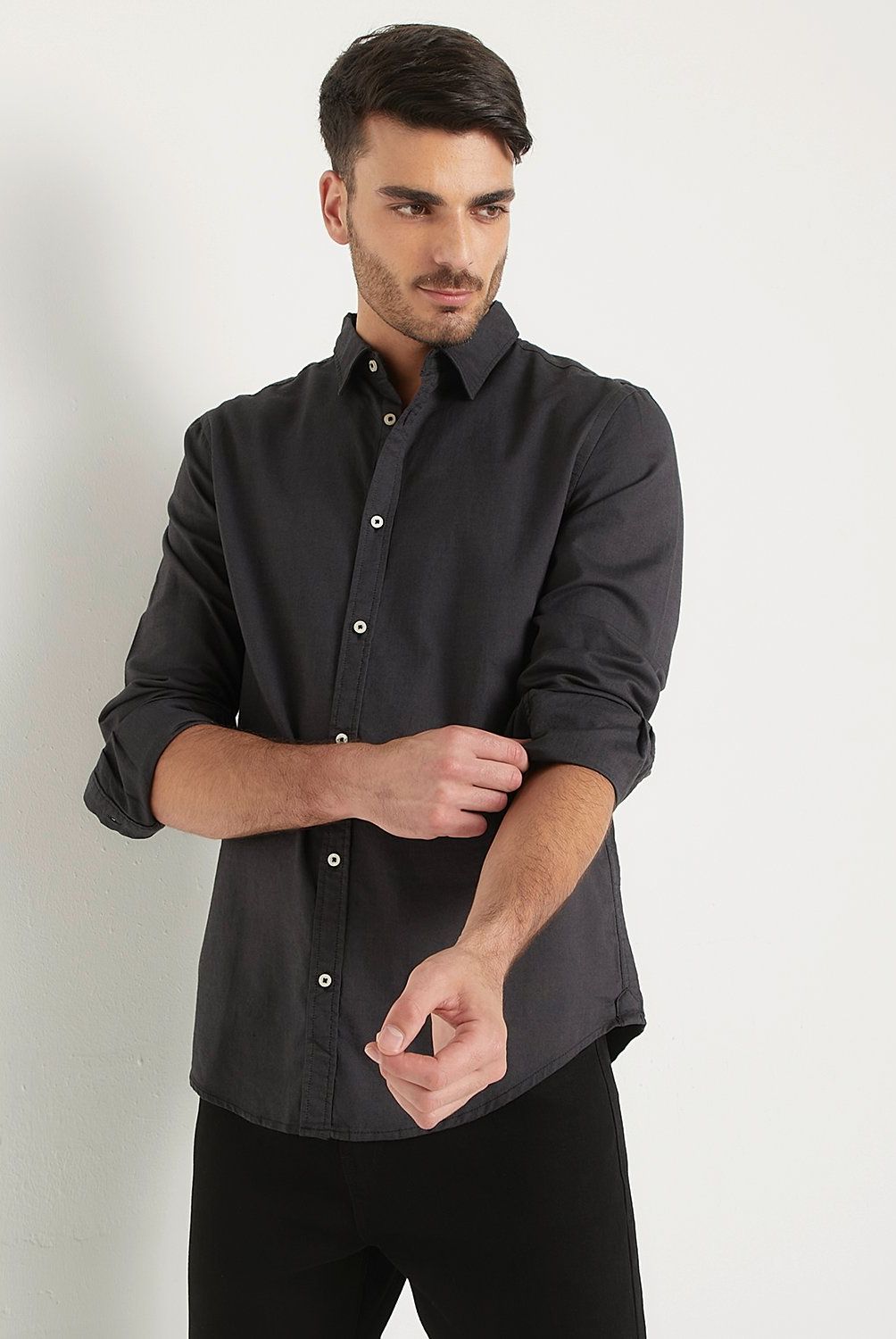 BASEMENT - Camisa Oxford Hombre Basement Algodón Manga Larga Slim Fit