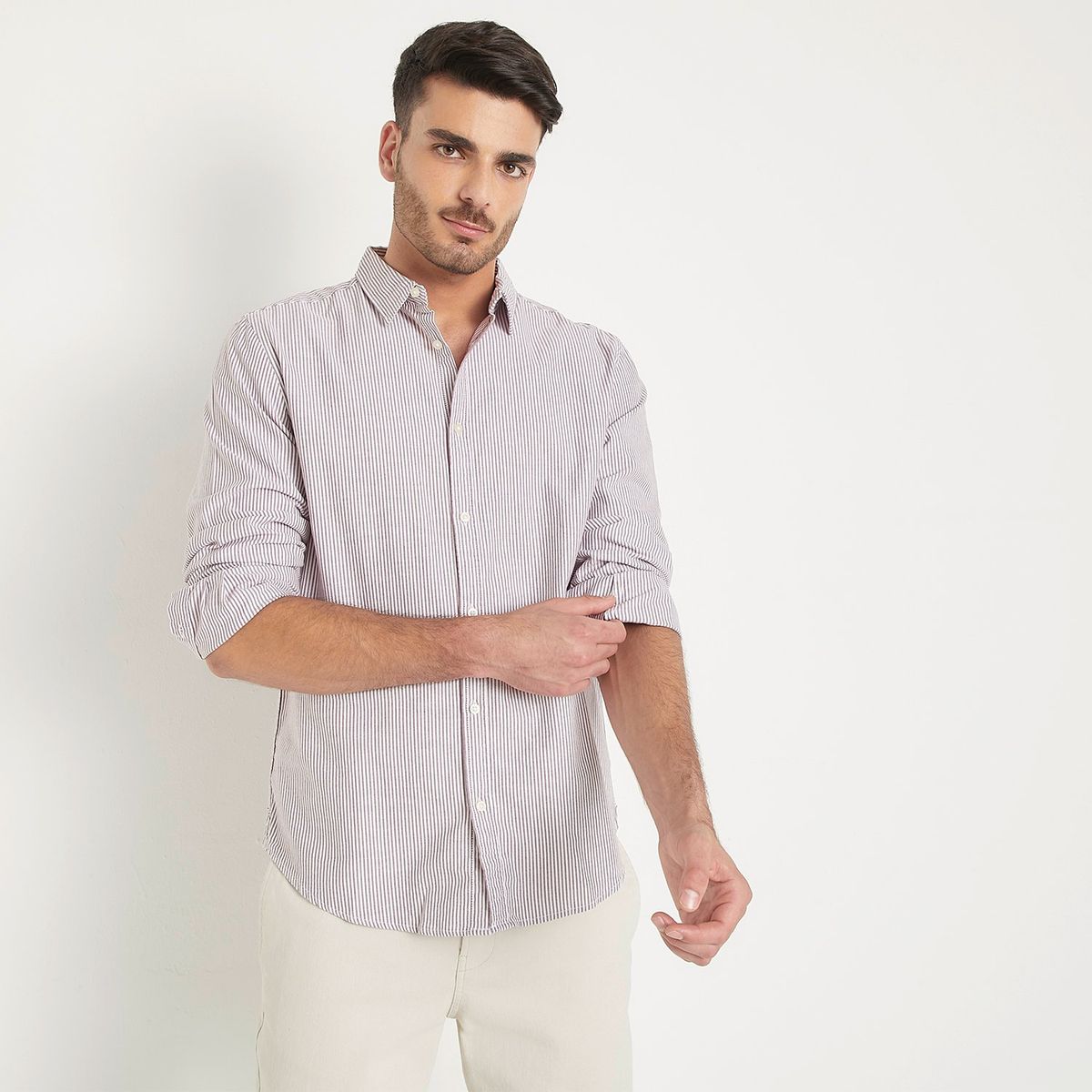 BASEMENT - Camisa Oxford Hombre Basement Algodón Manga Larga Slim Fit