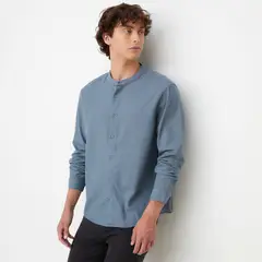 BEARCLIFF - Camisa Casual Manga Larga Algodón Cuello Mao Hombre