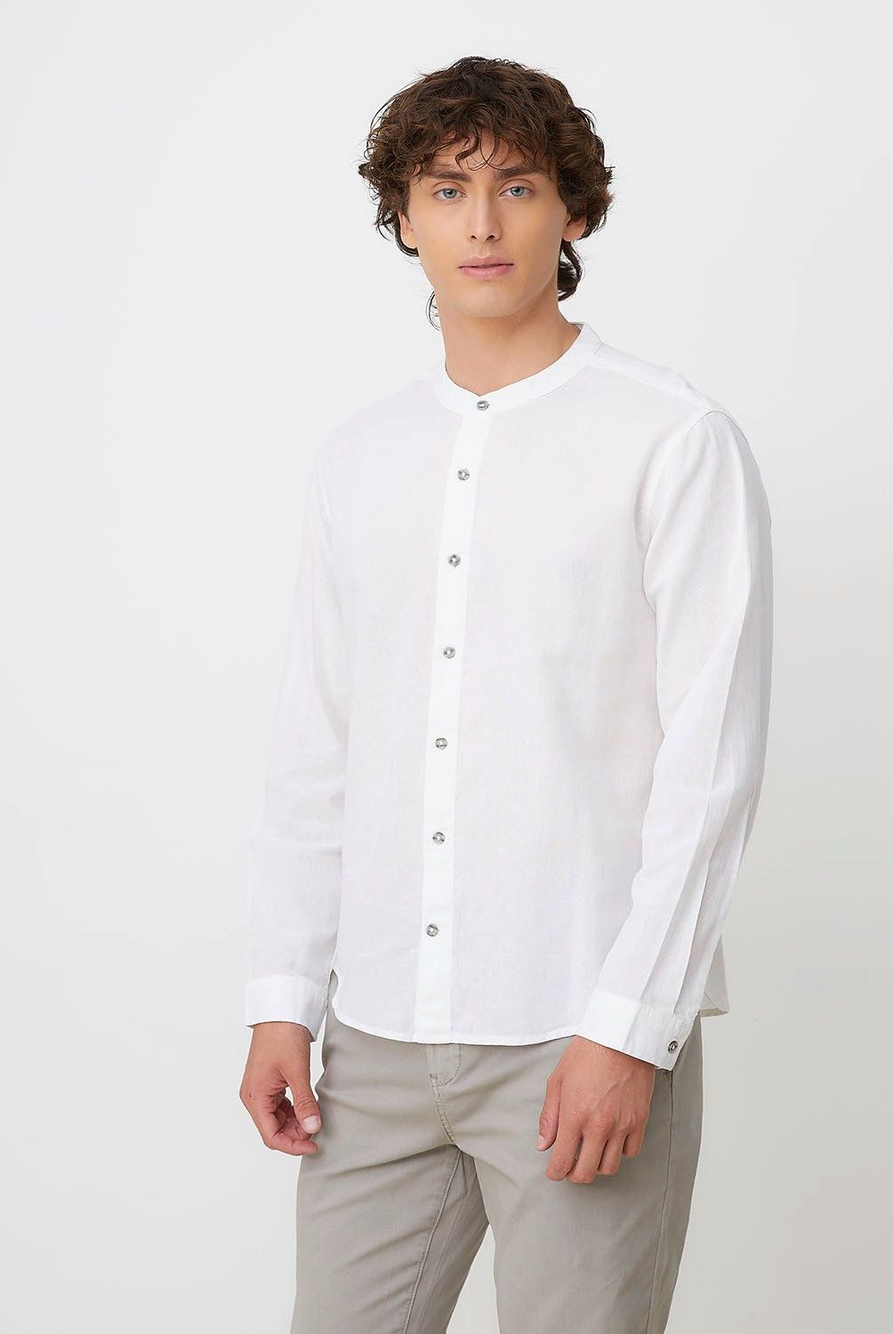 BEARCLIFF - Camisa Casual Manga Larga Bearcliff Algodón Cuello Mao Hombre