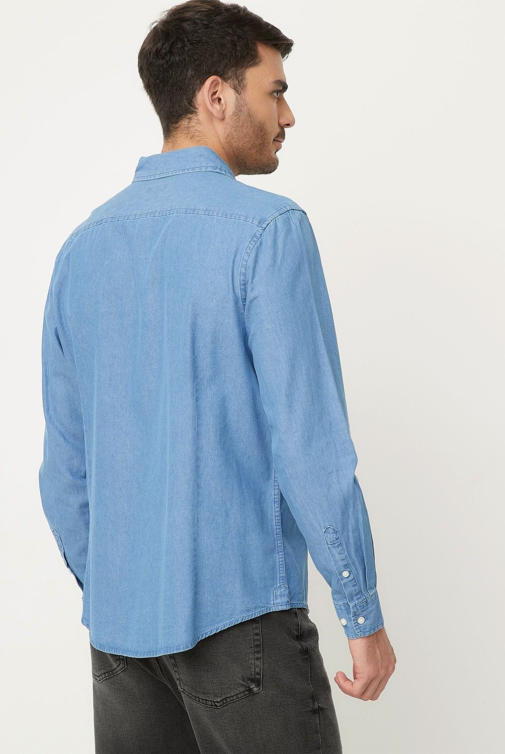 BASEMENT - Camisa Denim Manga Larga Slim Fit Hombre Basement