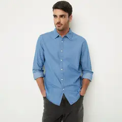 BASEMENT - Camisa Manga Larga Denim Slim Fit Hombre