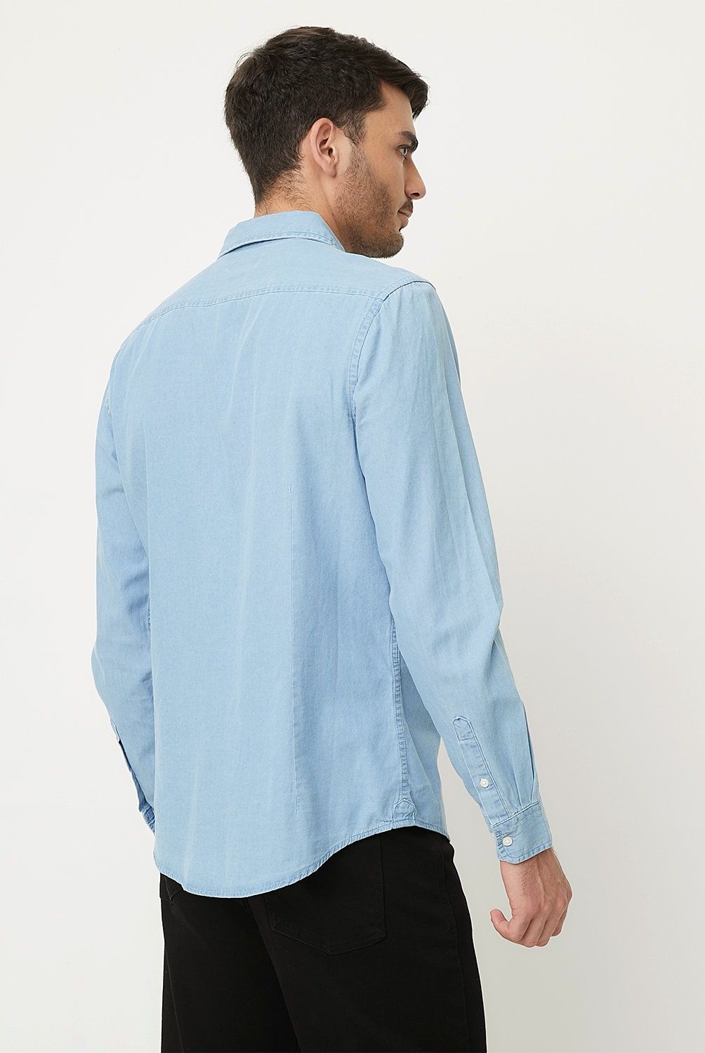 BASEMENT - Camisa Denim Manga Larga Slim Fit Hombre Basement