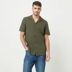 BASEMENT - Camisa Casual Manga Corta Hombre Algodón Liso