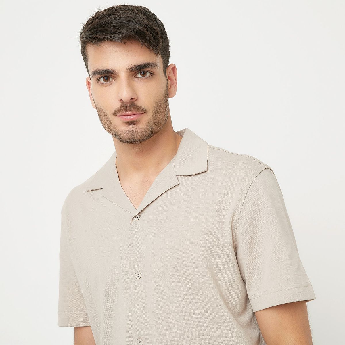 BASEMENT - Camisa Casual Manga Corta Hombre Basement Algodón Liso
