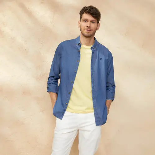 CASCAIS - Camisa Manga Larga Denim Slim Fit Hombre