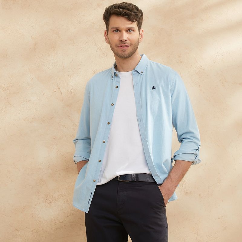 CASCAIS - Camisa Manga Larga Denim Slim Fit Hombre Cascais