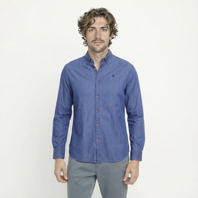 Camisa Manga Larga Denim Slim Fit Hombre