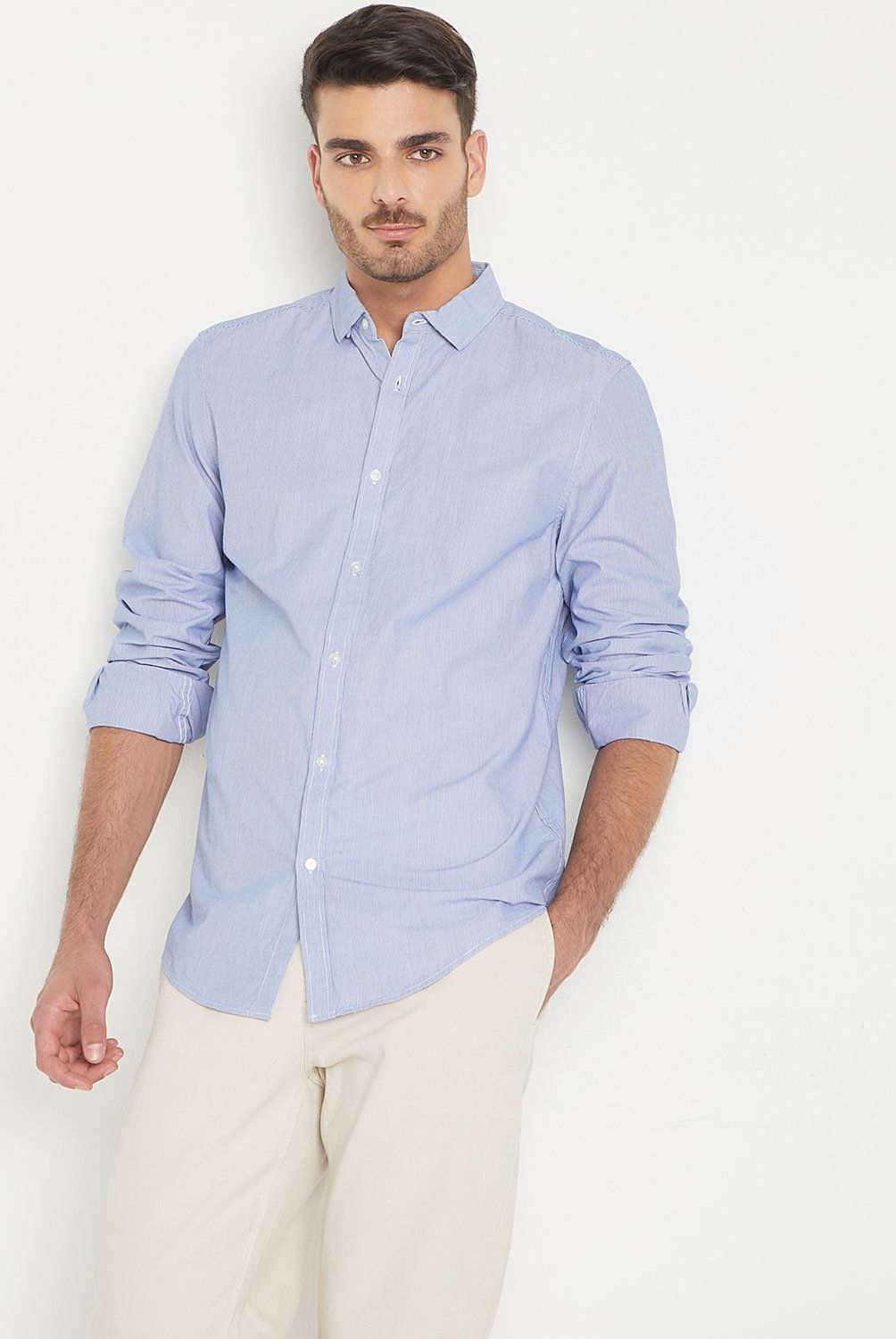 BASEMENT - Camisa Casual Hombre Basement Algodón Slim Fit Rayas