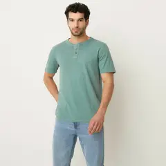 UNIVERSITY CLUB - Polera Manga Corta Cuello Henley Hombre Algodón
