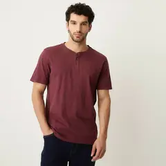 UNIVERSITY CLUB - Polera Manga Corta Cuello Henley Hombre Algodón