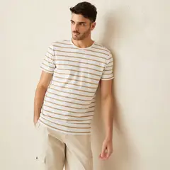 BASEMENT - Polera Manga Corta Lino Rayas Hombre Regular Fit