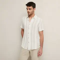 BASEMENT - Camisa Manga Larga Casual Lino Hombre