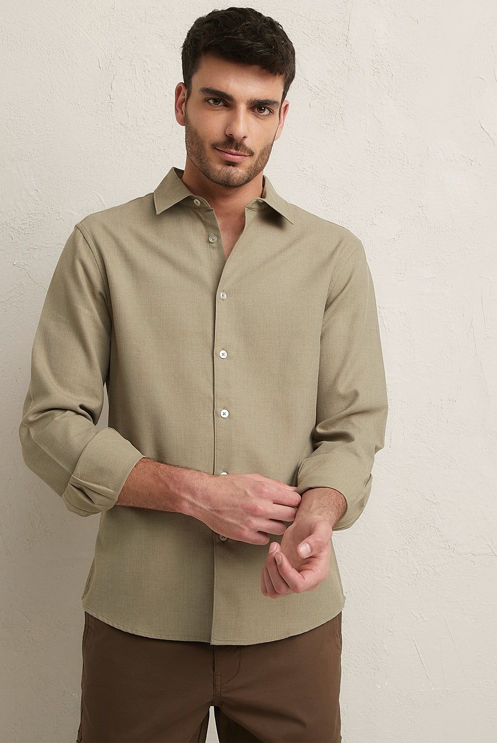 BASEMENT - Camisa Casual Hombre Basement Manga Larga Algodón