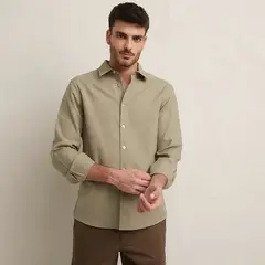 BASEMENT - Camisa Casual Hombre Manga Larga Algodón