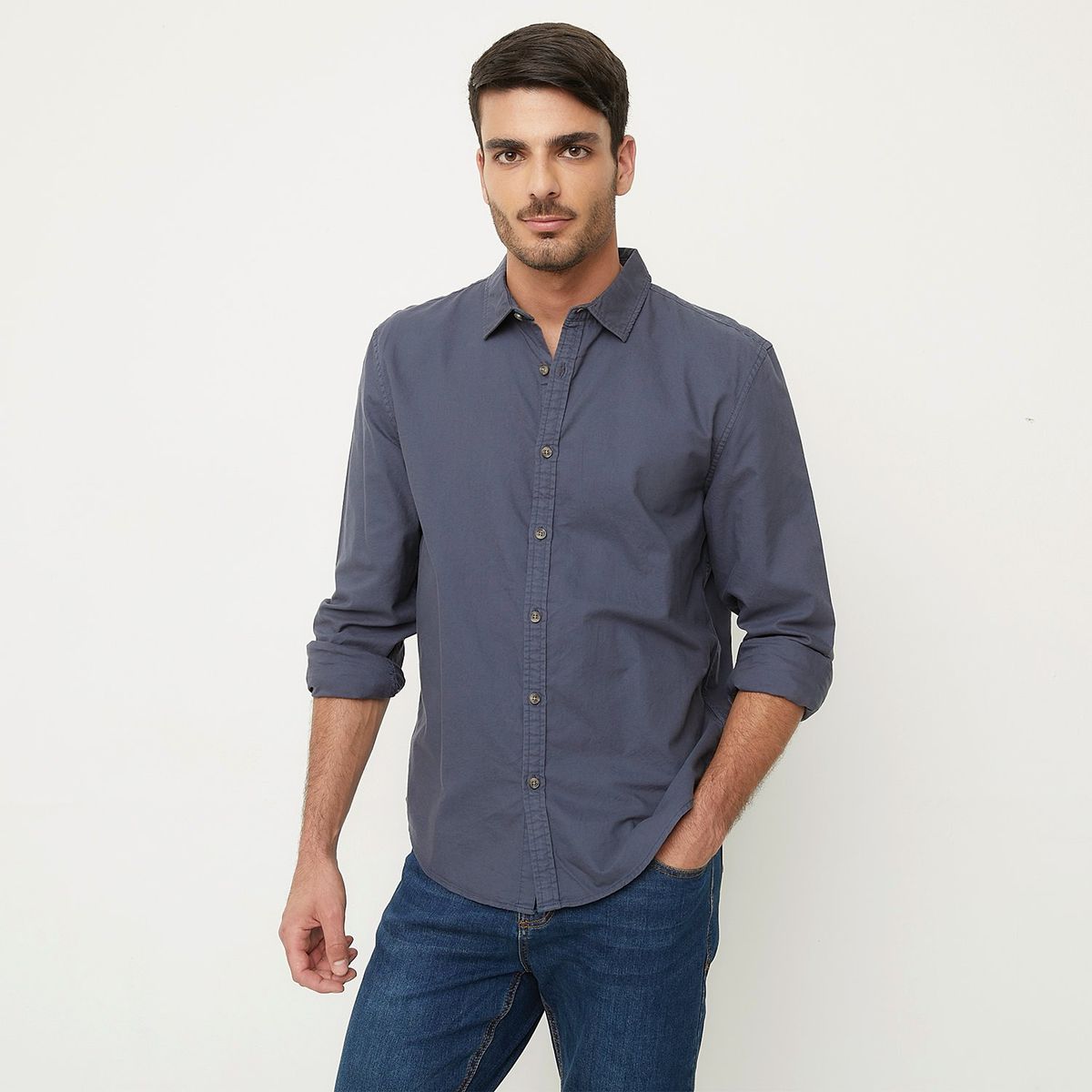 BASEMENT - Camisa Casual Hombre Basement Algodón Slim Fit Manga Larga