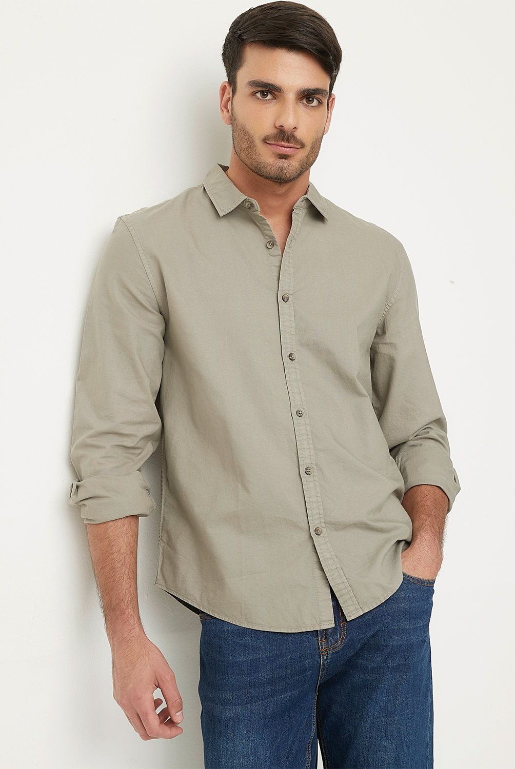BASEMENT - Camisa Casual Hombre Basement Algodón Slim Fit Manga Larga