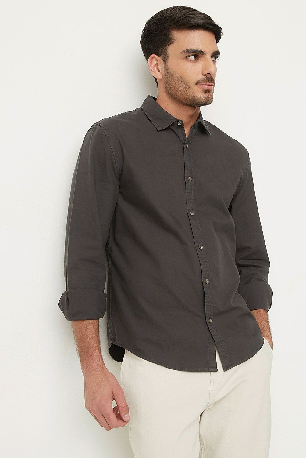 BASEMENT - Camisa Casual Hombre Basement Algodón Slim Fit Manga Larga