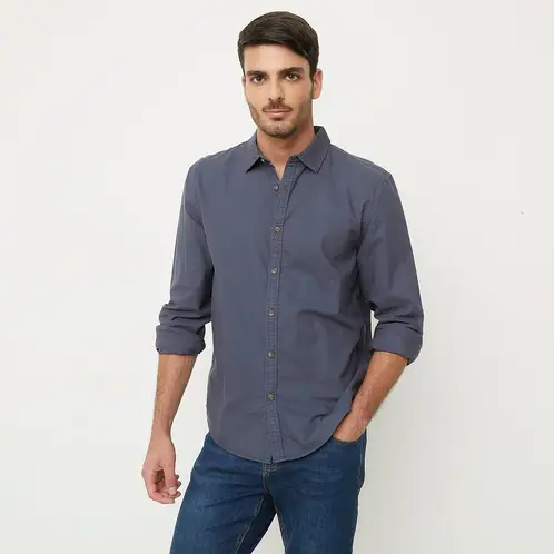 BASEMENT - Camisa Manga Larga Algodón Slim Fit Hombre