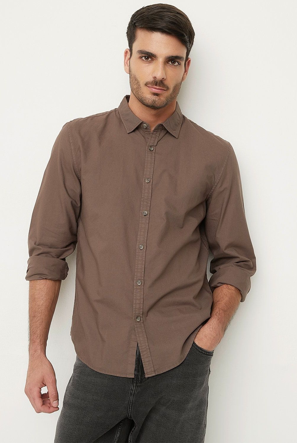 BASEMENT - Camisa Casual Hombre Basement Algodón Slim Fit Manga Larga
