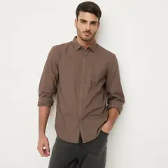 BASEMENT - Camisa Manga Larga Algodón Slim Fit Hombre