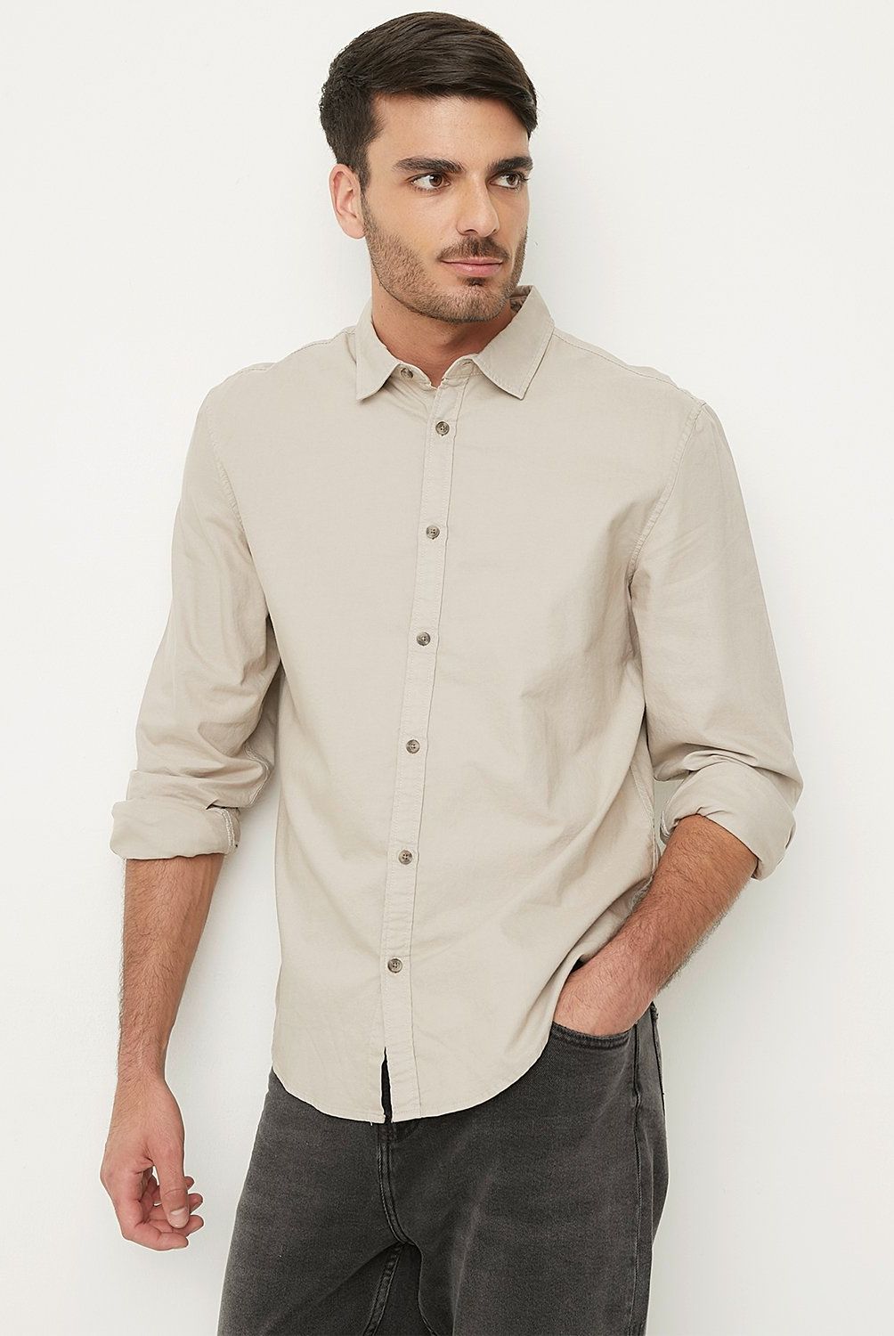BASEMENT - Camisa Casual Hombre Basement Algodón Slim Fit Manga Larga