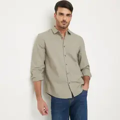 BASEMENT - Camisa Manga Larga Algodón Slim Fit Hombre