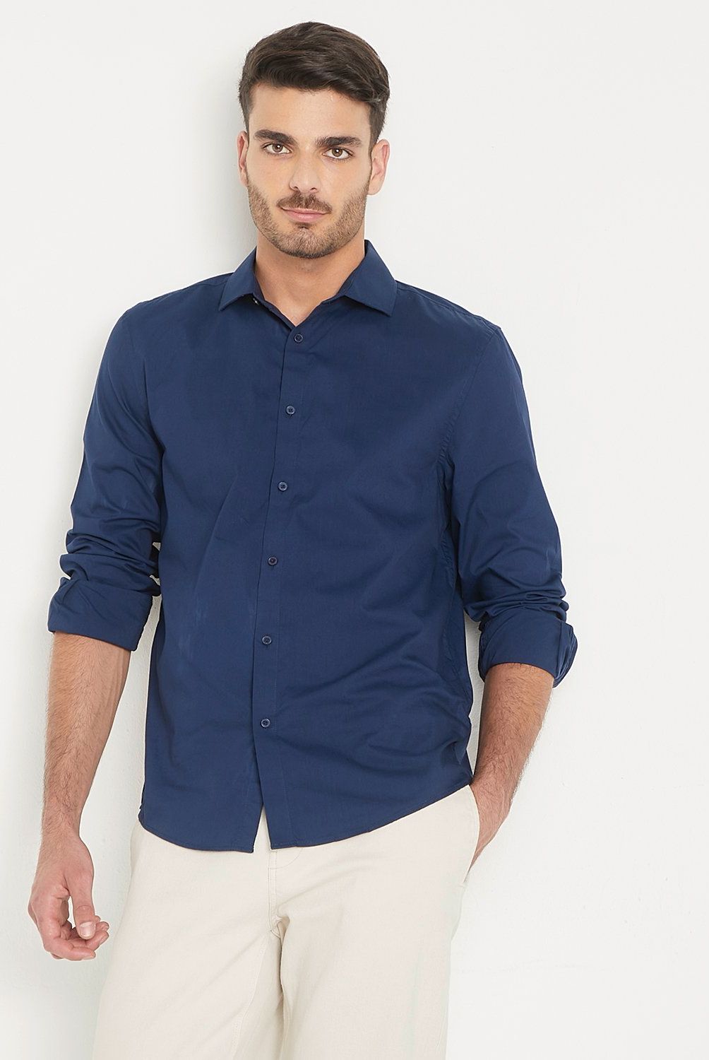 BASEMENT - Camisa Manga Larga Algodón Slim Fit Hombre Basement