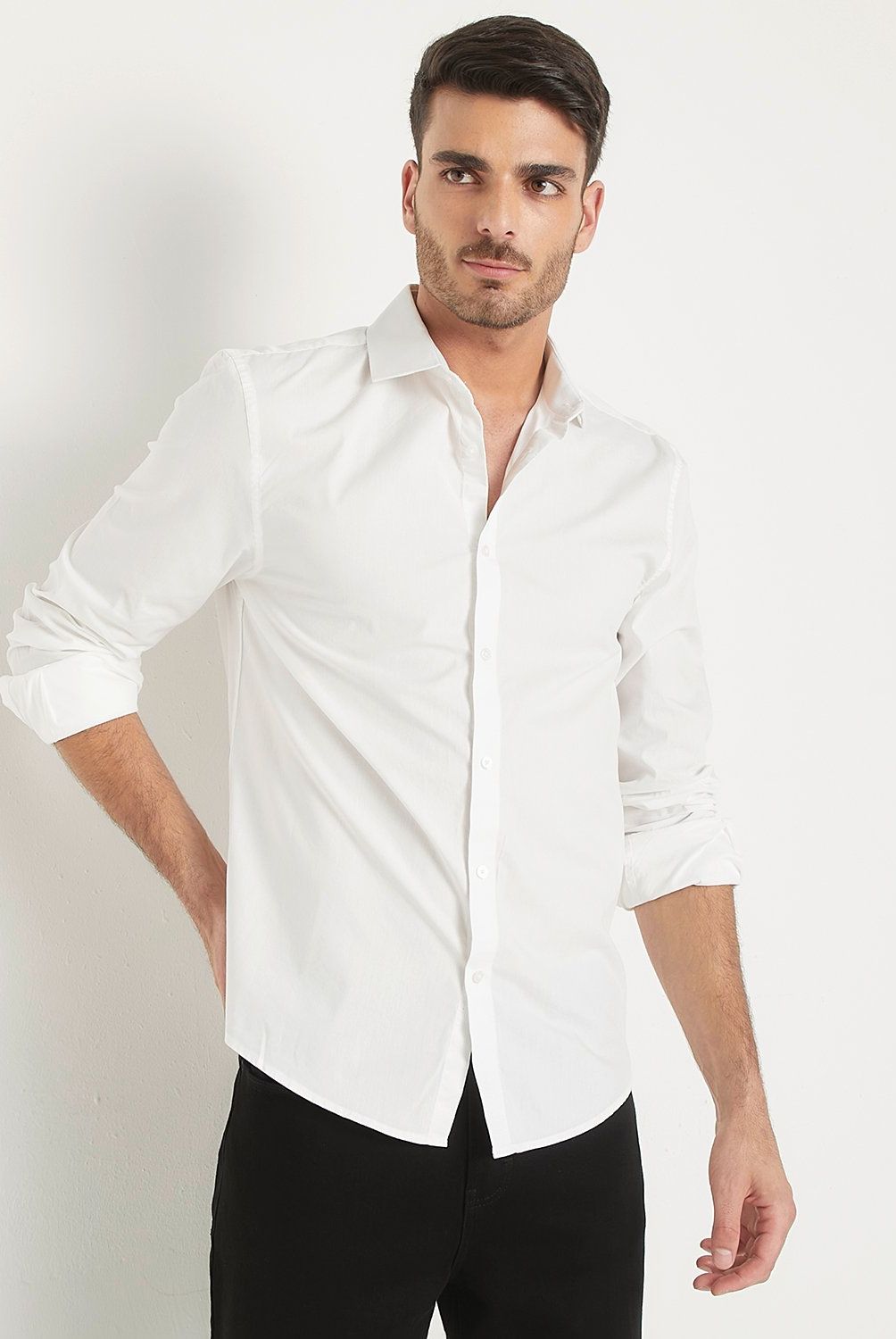 BASEMENT - Camisa Manga Larga Algodón Slim Fit Hombre Basement