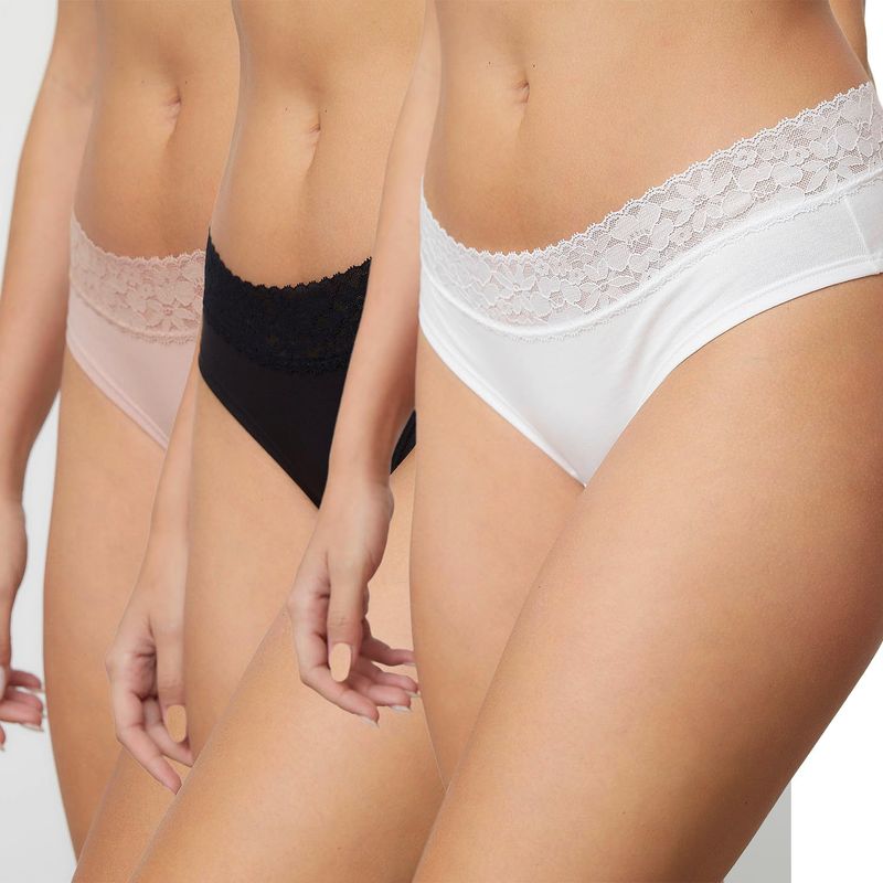 BLU - Pack De 3 Calzones Algod�n Con Encaje Mujer Blu
